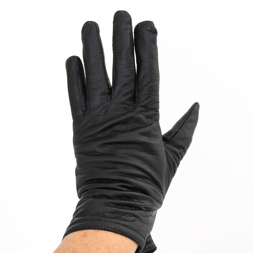 Vintage black leather gloves winter gloves acrylic lining M